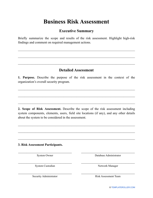 "Business Risk Assessment Template" Download Pdf