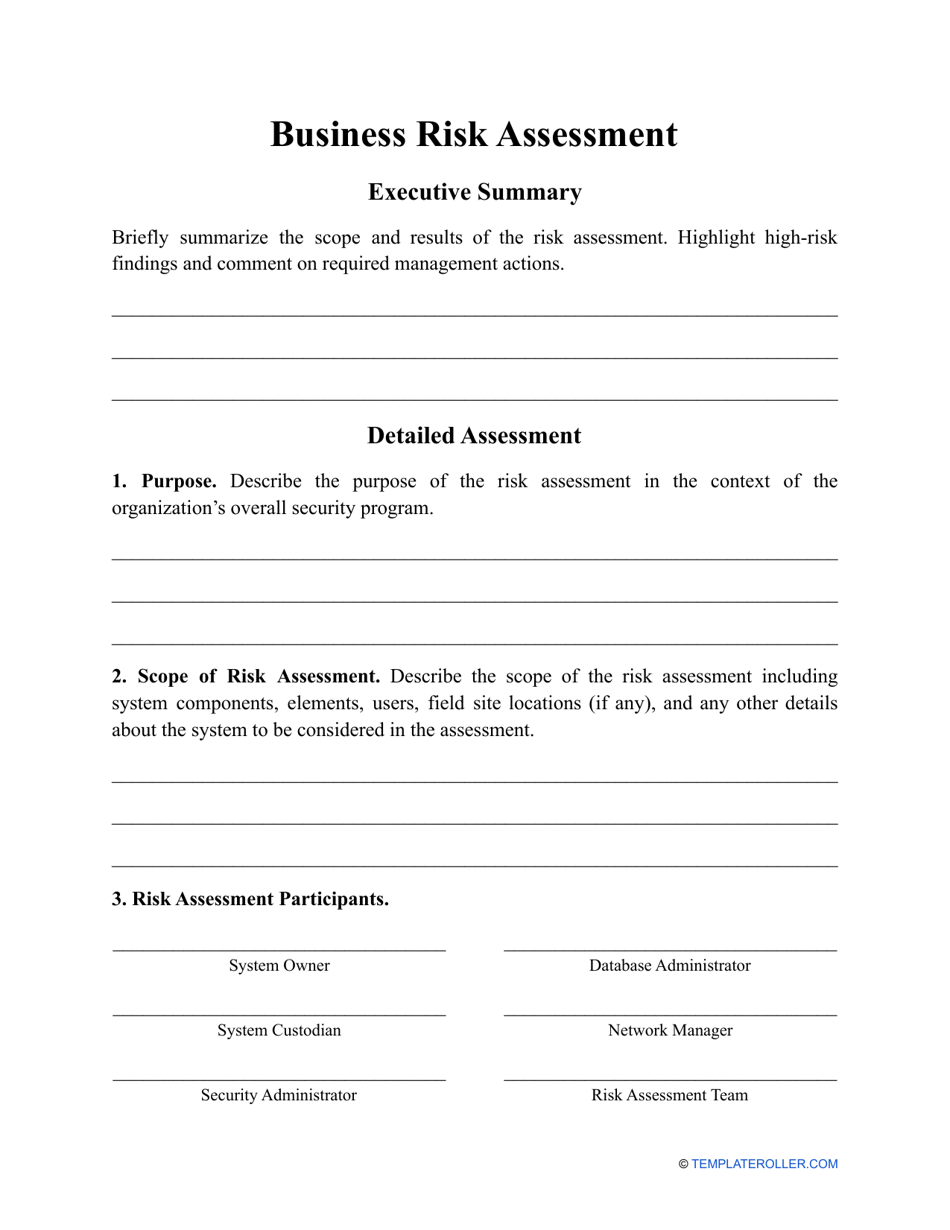 Business Risk Assessment Template - Fill Out, Sign Online and Download ...