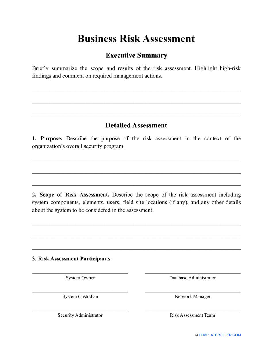 Business Risk Assessment Template, Page 1