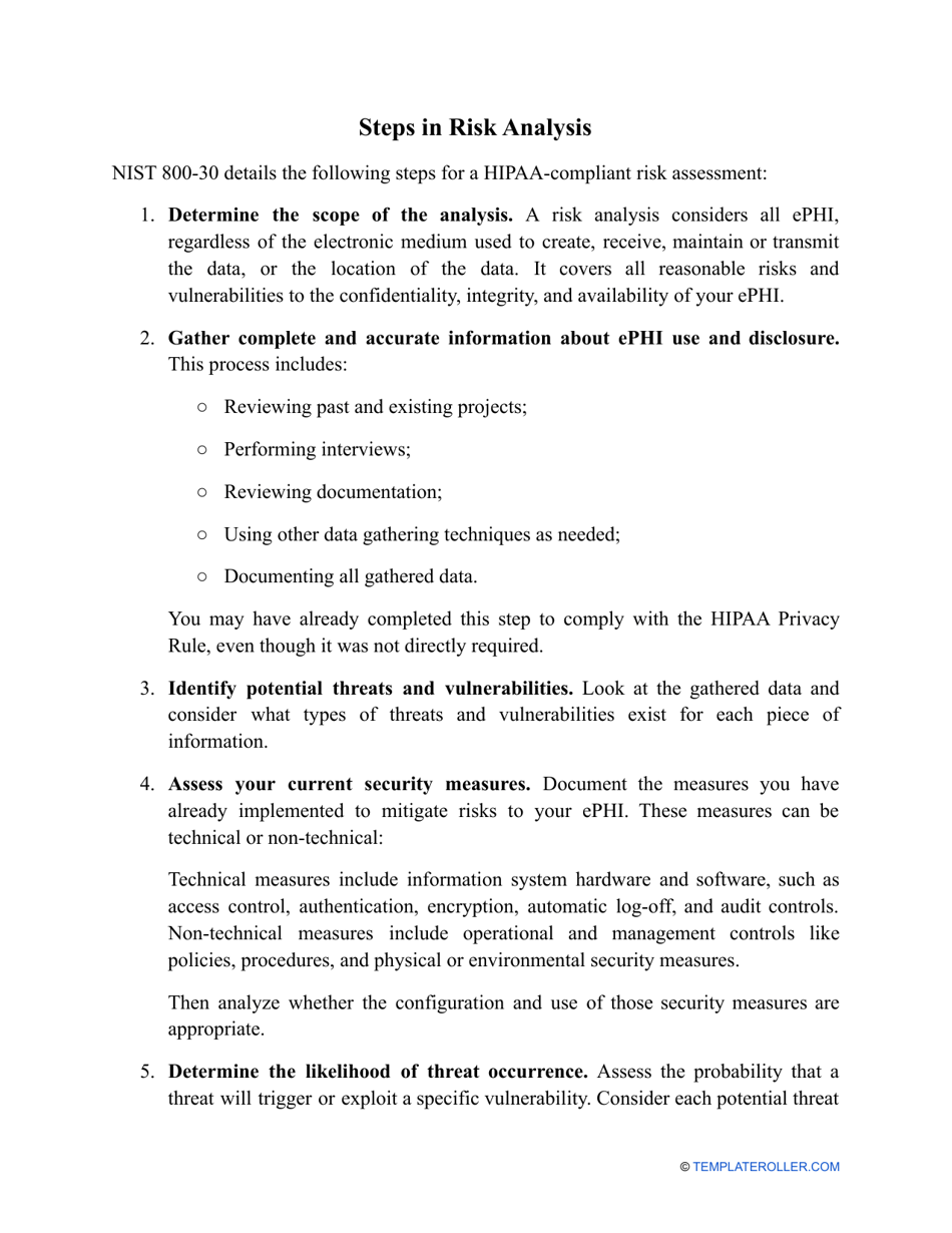 HIPAA Risk Assessment Template, Page 3