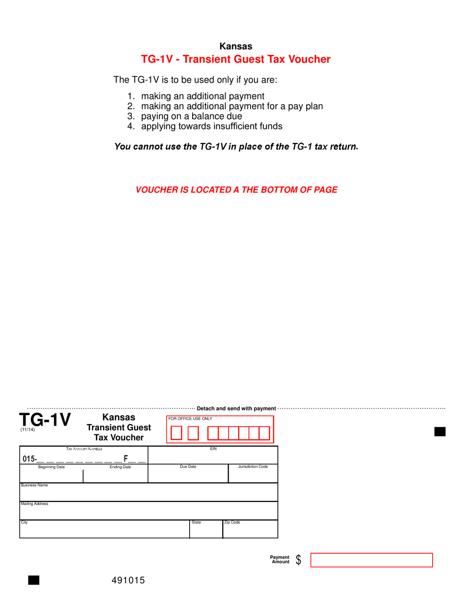 Form TG-1V Kansas Transient Guest Tax Voucher - Kansas, Page 1