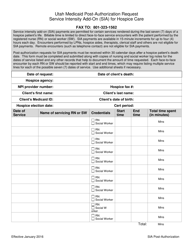 Document preview: Utah Medicaid Post-authorization Request - Service Intensity Add-On (Sia) for Hospice Care - Utah