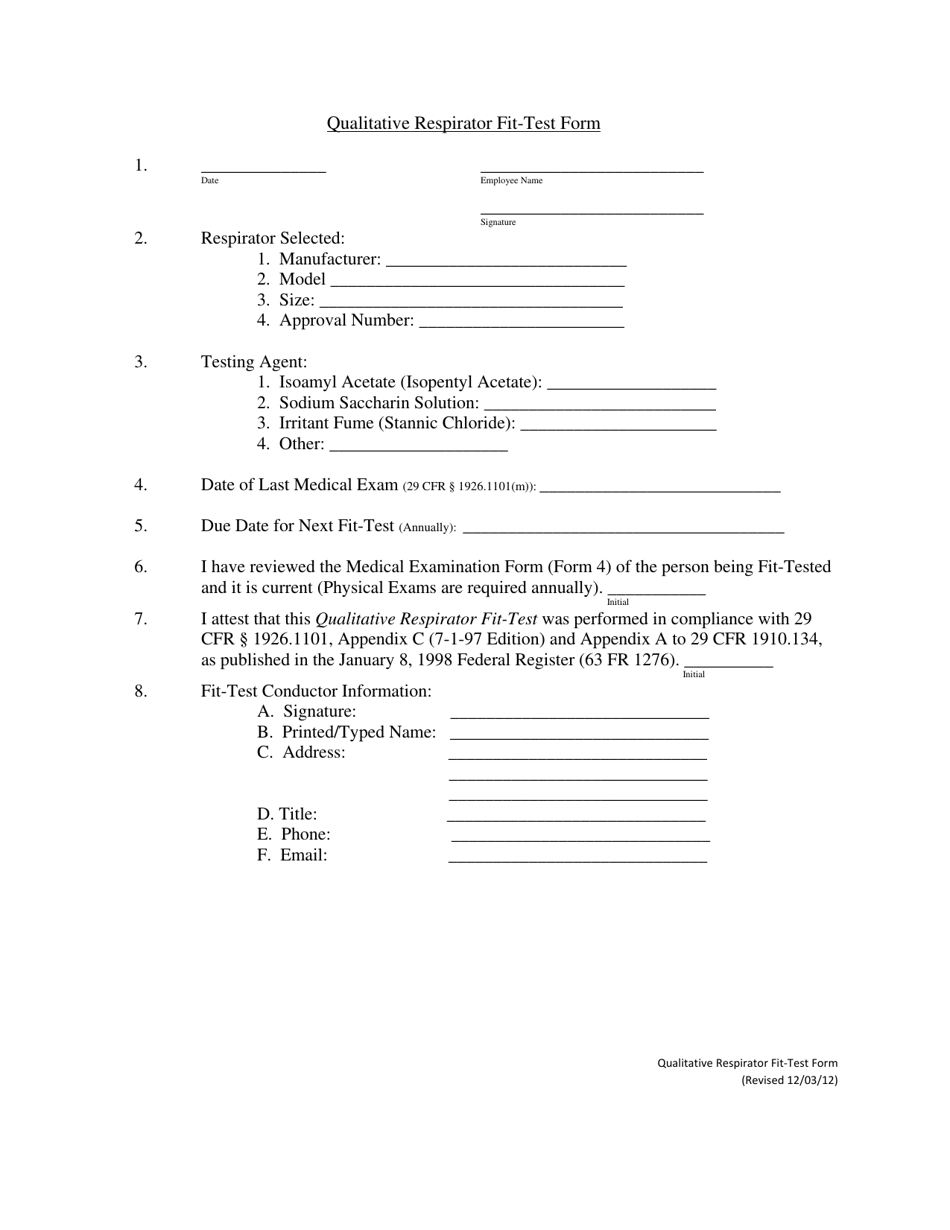 Qualitative Respirator Fit-Test Form - Nebraska, Page 1