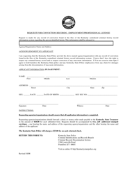 Document preview: Request for Conviction Records - Employment/Professional License - Kentucky