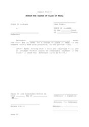 Sample Form 8 &quot;Motion for Change of Place of Trial&quot; - Alabama