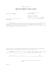 Document preview: Sample Form 9 Order for Change of Place of Trail - Alabama