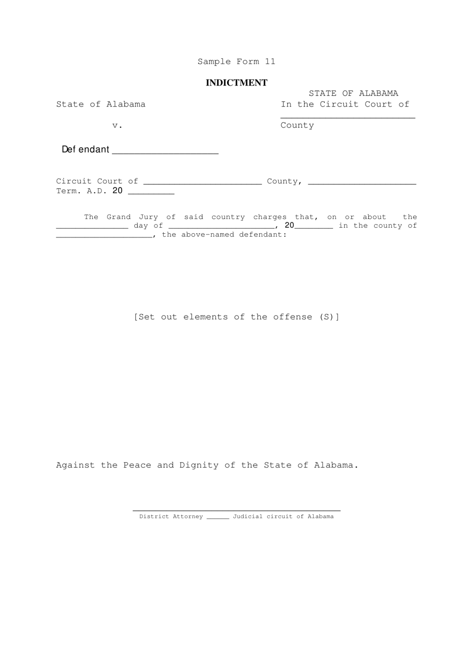Sample Form 11 Indictment - Alabama, Page 1