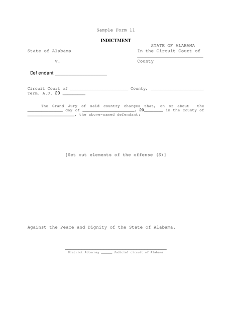 Sample Form 11 Indictment - Alabama