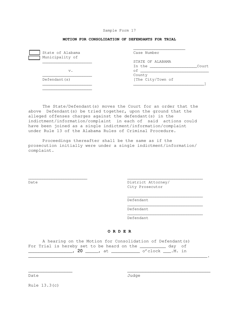 Sample Form 17 Motion for Consolidation of Defendants for Trial - Alabama, Page 1