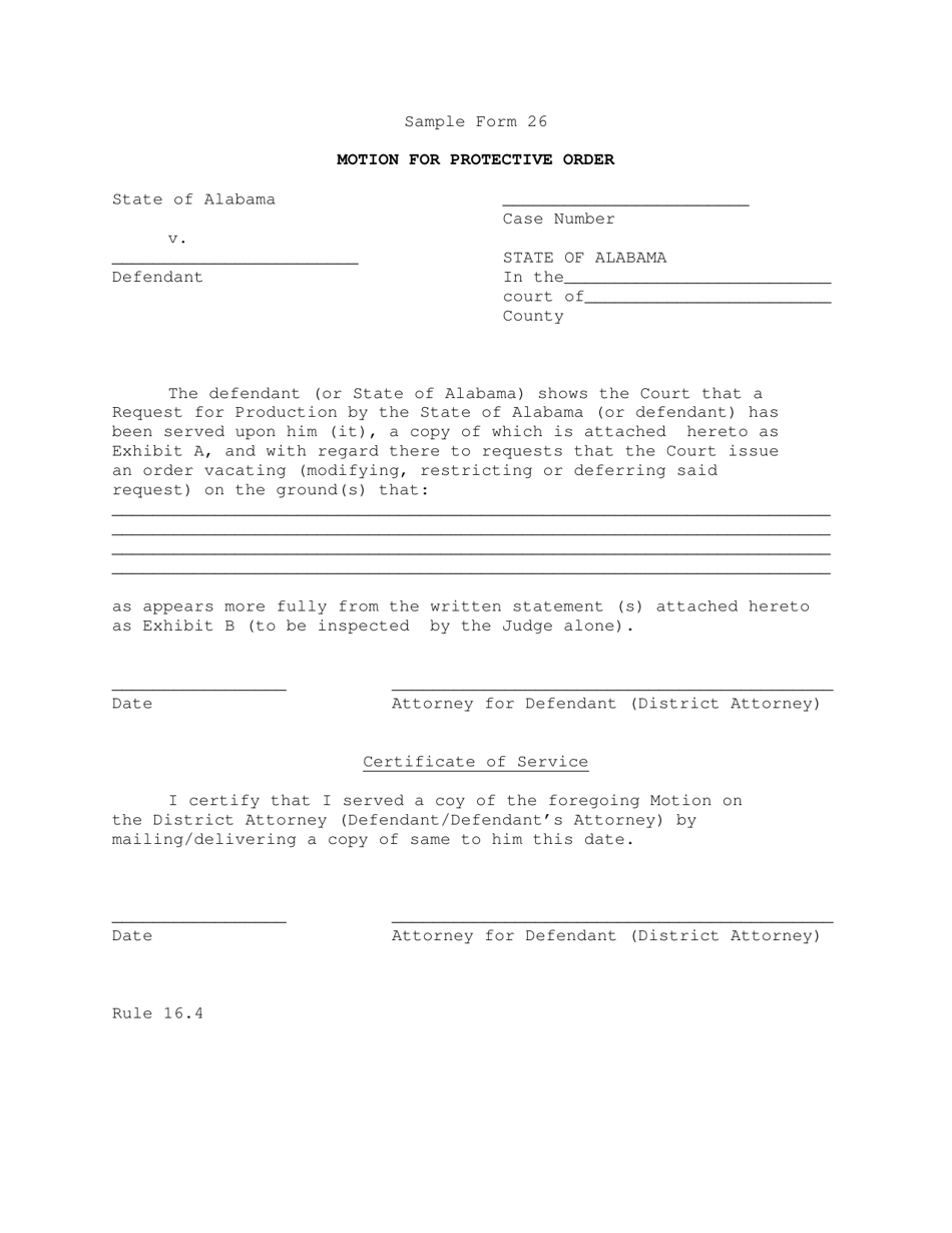 Sample Form 26 Motion for Protective Order - Alabama, Page 1