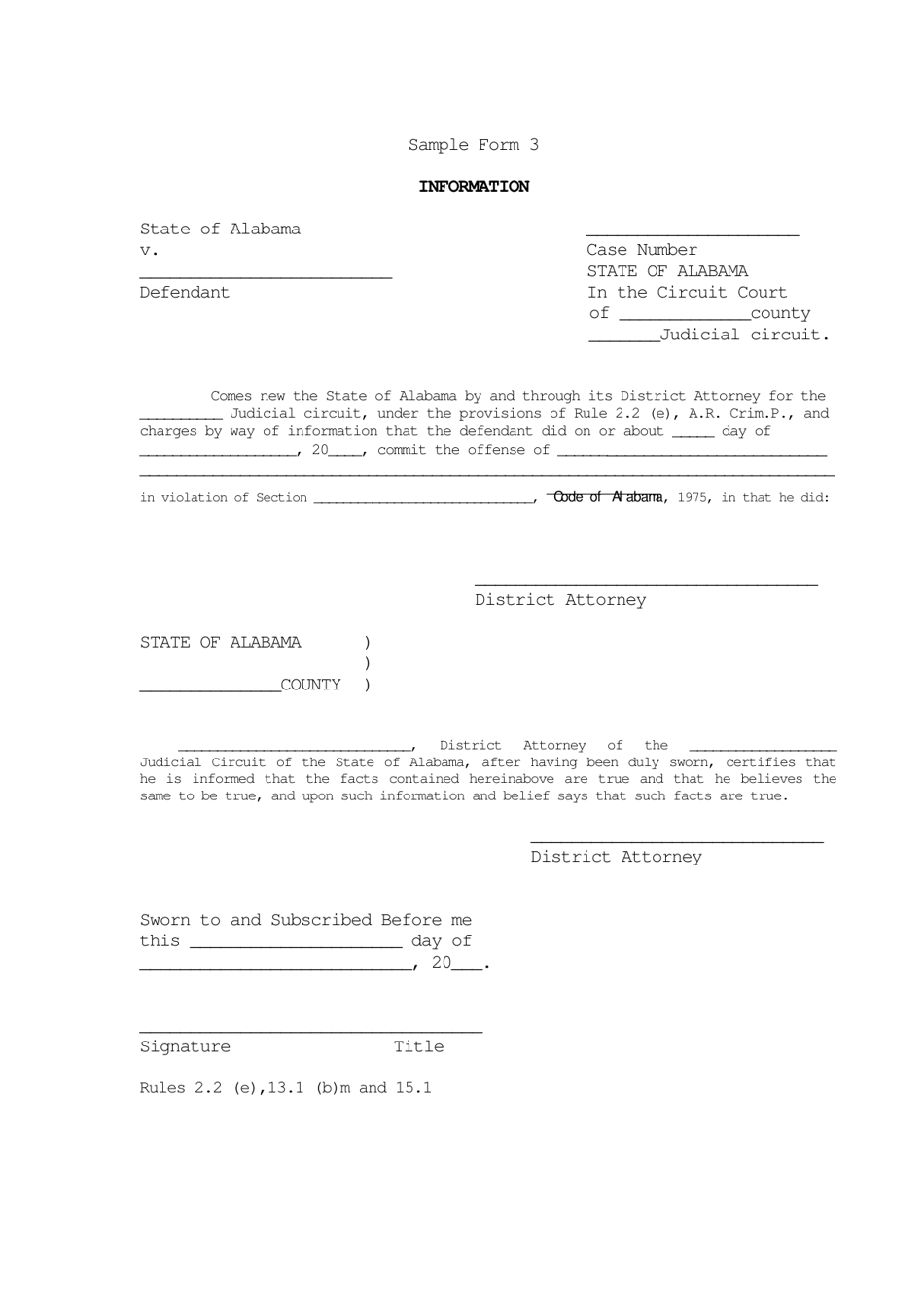 Sample Form 3 Information - Alabama, Page 1