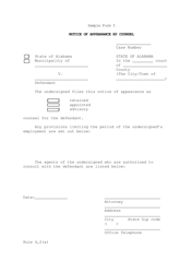 Document preview: Sample Form 5 Notice of Appearance by Counsel - Alabama