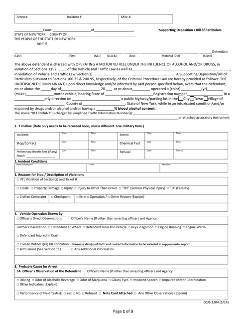 Document preview: Form DCJS-3204 Supporting Deposition/Bill of Particulars - New York