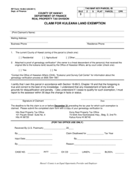 RP Form 19-89.5 Claim for Kuleana Land Exemption - Hawaii