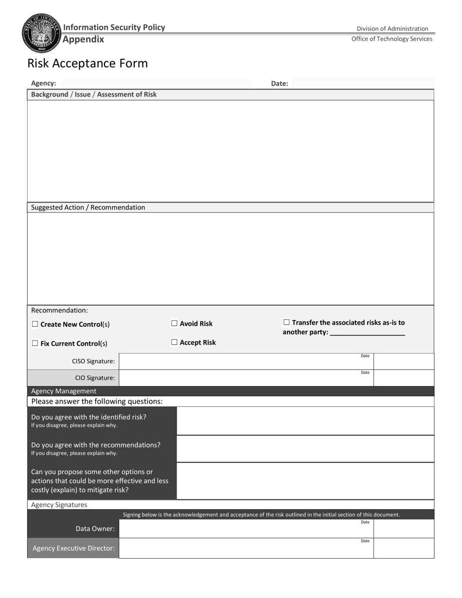 Risk Acceptance Form - Louisiana, Page 1