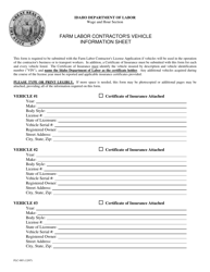 Form FLC-005 Farm Labor Contractor&#039;s Vehicle Information Sheet - Idaho