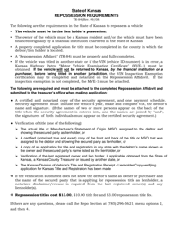 Form TR-84 Repossession Affidavit - Kansas, Page 2