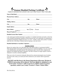 Document preview: Form TR-159A Kansas Disabled Parking Certificate - Kansas