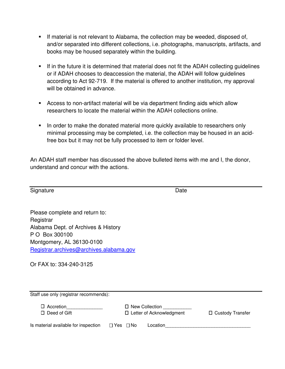 Potential Donor Form - Alabama, Page 3