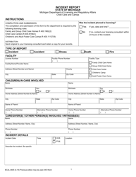 Document preview: Form BCAL-4605 Incident Report - Michigan