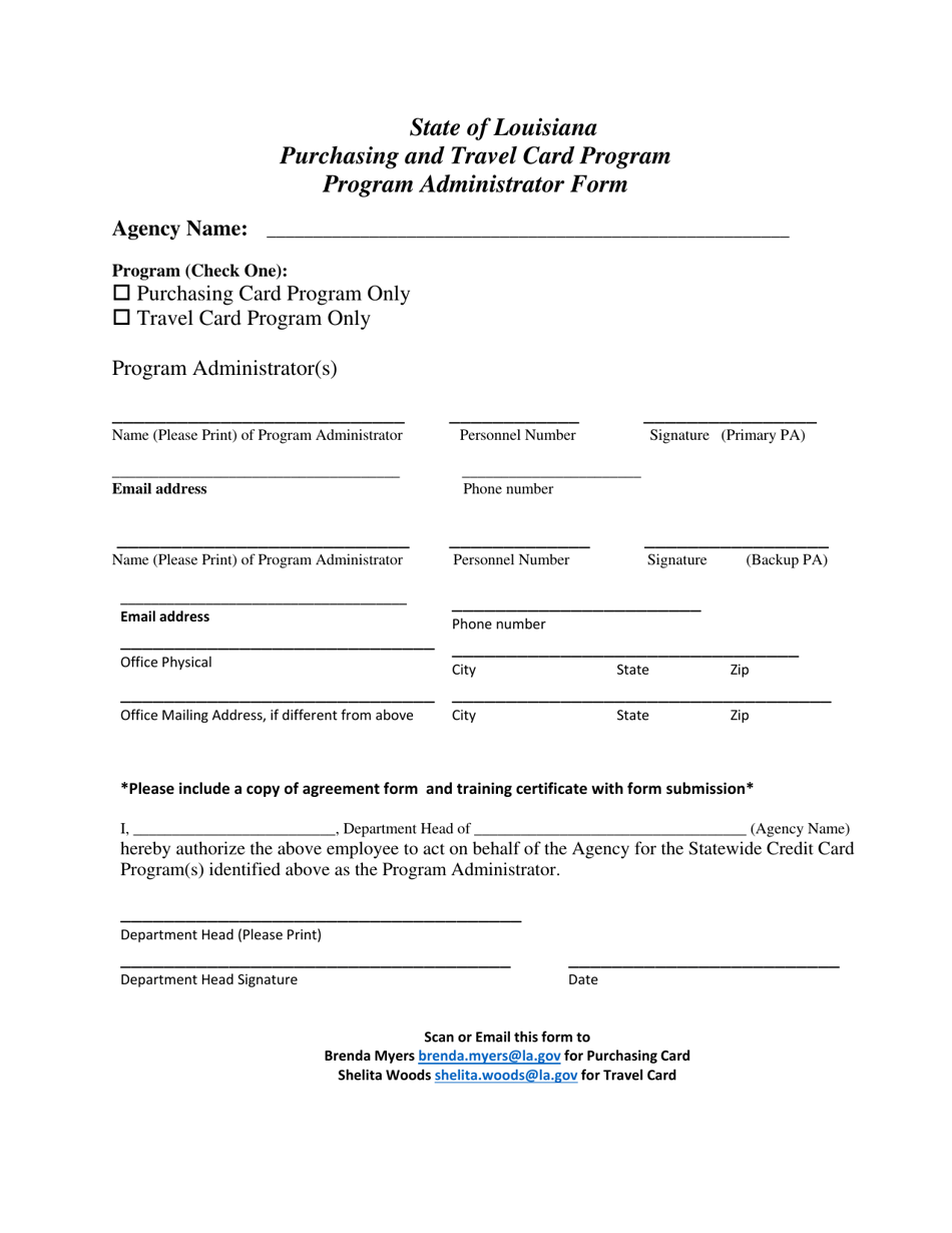 Travel Card Administrator Form - Louisiana, Page 1