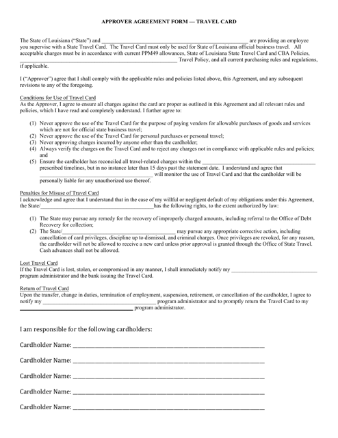 Approver Agreement Form - Travel Card - Louisiana