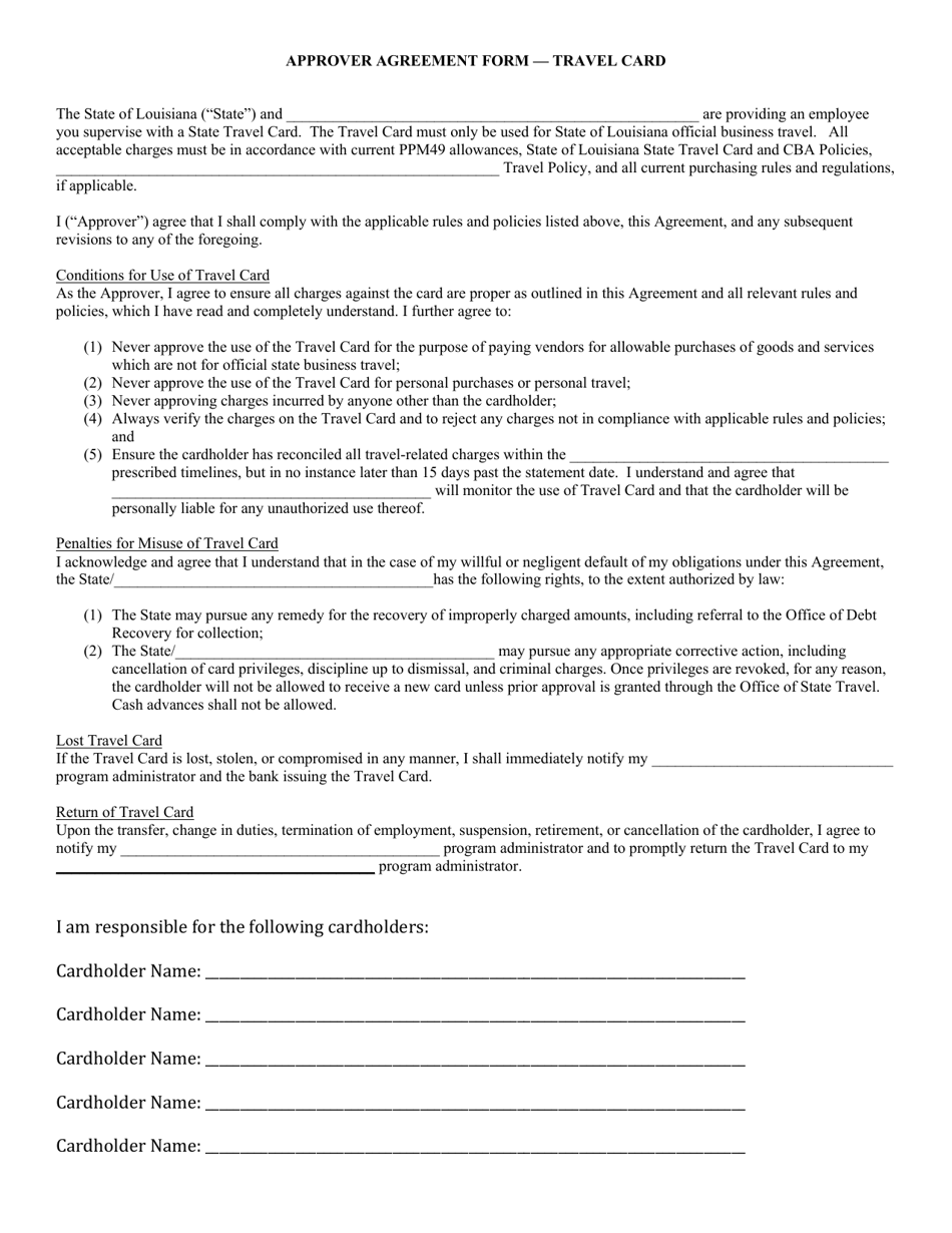 Approver Agreement Form - Travel Card - Louisiana, Page 1