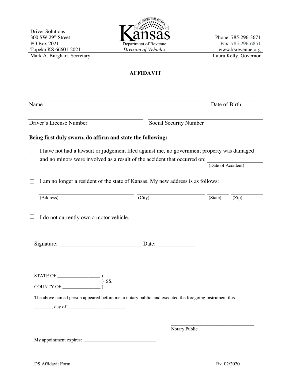 Affidavit - Kansas, Page 1