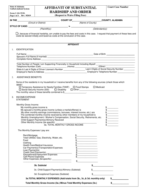 Form C-10-CIVIL  Printable Pdf