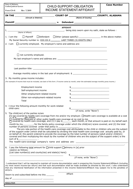 Form CS-41 Child-Support-Obligation Income Statement/Affidavit - Alabama