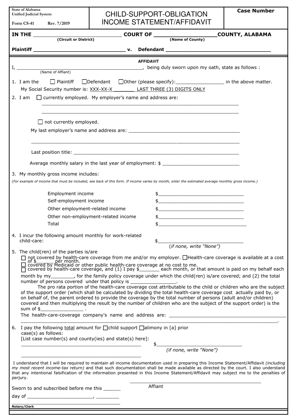 Form CS41 Fill Out, Sign Online and Download Fillable PDF, Alabama