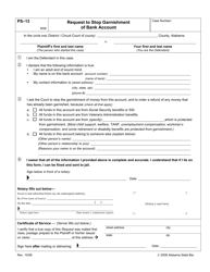 Document preview: Form PS-13 Request to Stop Garnishment of Bank Account - Alabama