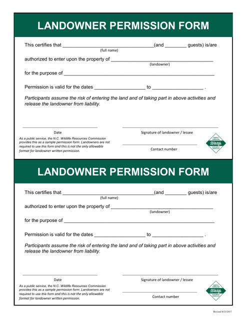 Landowner Permission Form - North Carolina