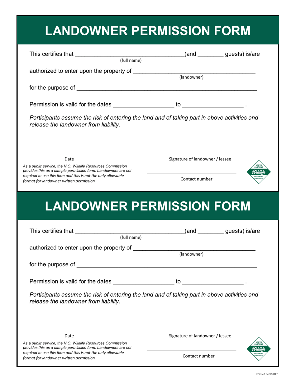 North Carolina Landowner Permission Form Fill Out Sign Online And