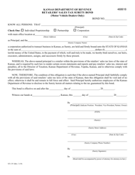 Document preview: Form ST-13V Retailers' Sales Tax Surety Bond - Kansas