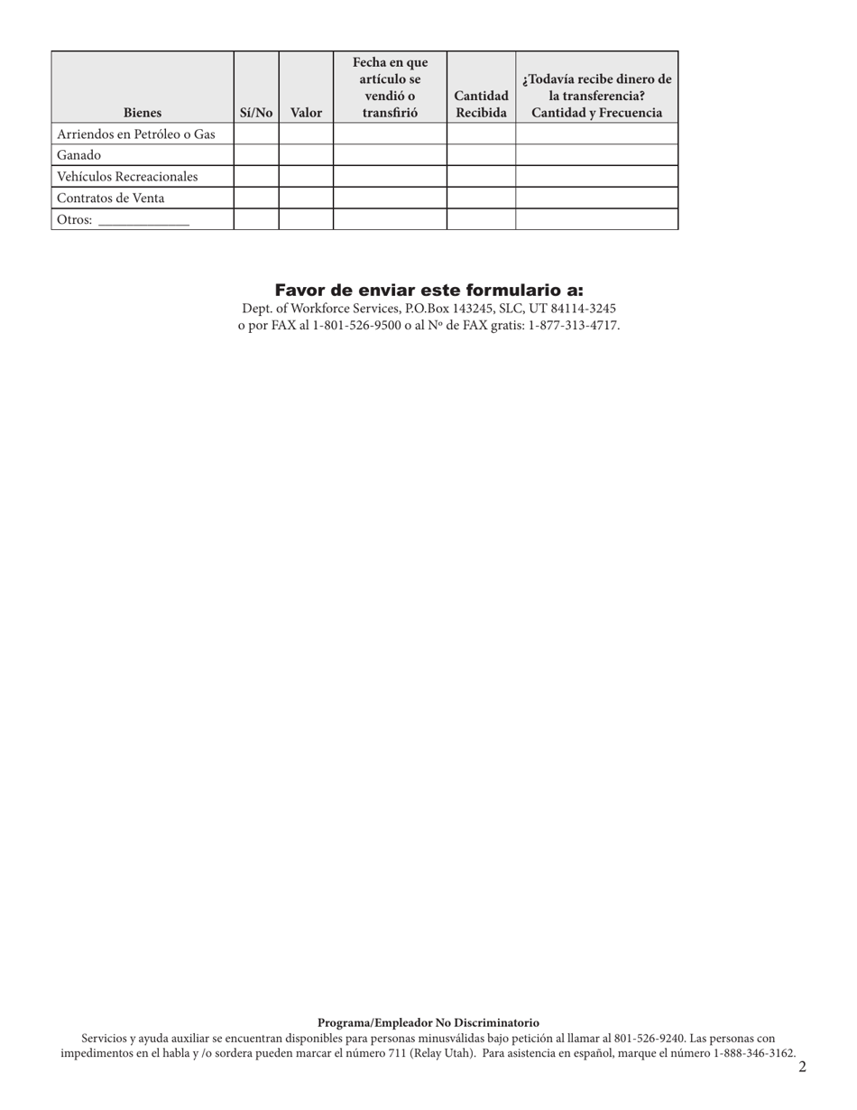 Formulario DOH / 61NH Apendice De La Solicitud Para Clientes En Asilos - Utah (Spanish), Page 2