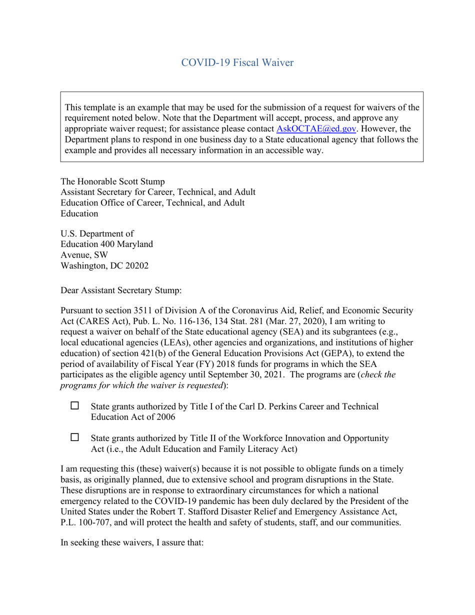 Covid-19 Fiscal Waiver, Page 1