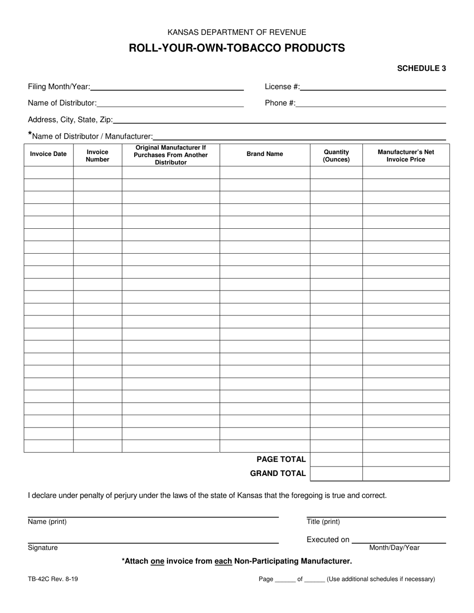 Form TB-42C Roll-Your-Own-Tobacco Products - Kansas, Page 1