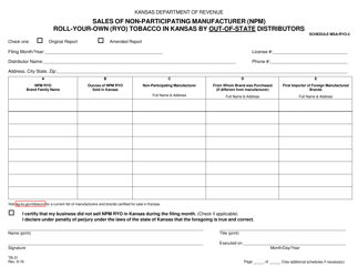 Document preview: Form TB-31 Schedule MSA-RYO-2 Sales of Non-participating Manufacturer (Npm) Roll-Your-Own (Ryo) Tobacco in Kansas by Out-of-State Distributors - Kansas