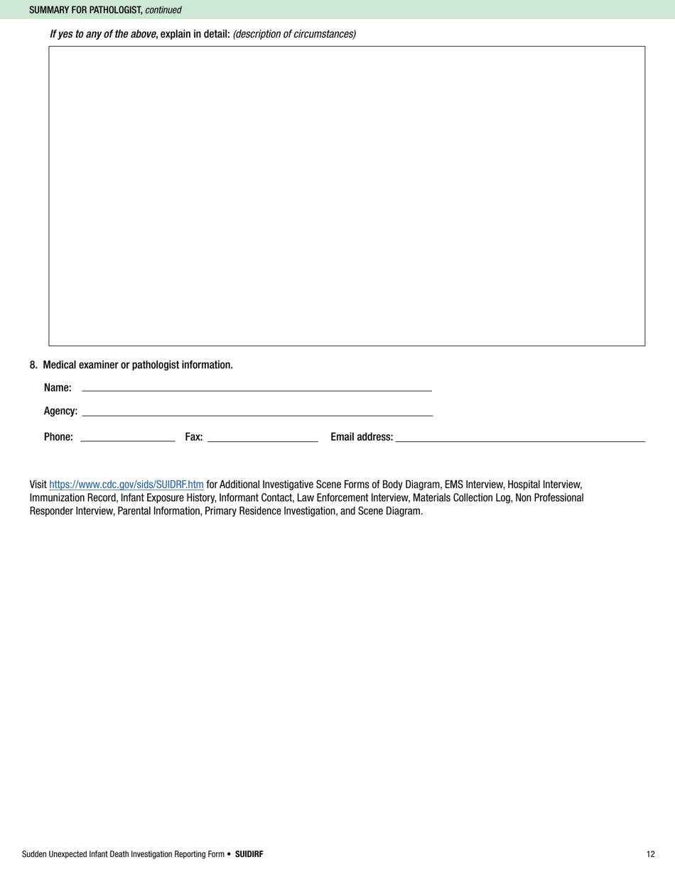 Sudden Unexpected Infant Death Investigation Reporting Form, Page 12