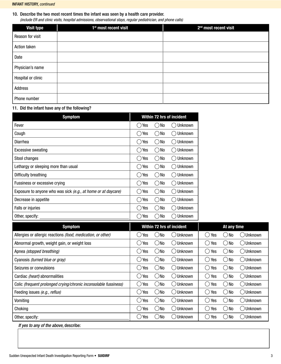 Sudden Unexpected Infant Death Investigation Reporting Form, Page 3