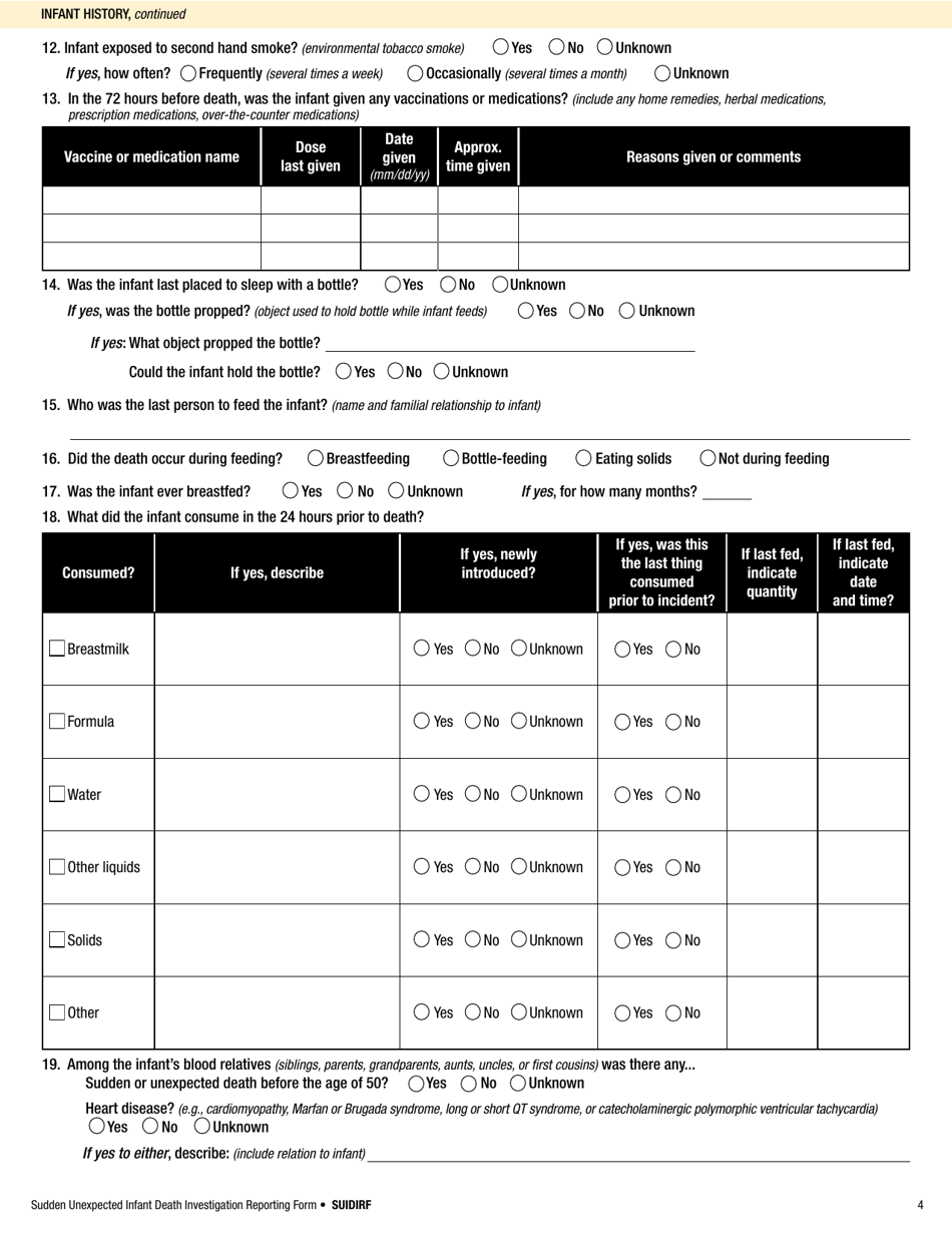 Sudden Unexpected Infant Death Investigation Reporting Form, Page 4