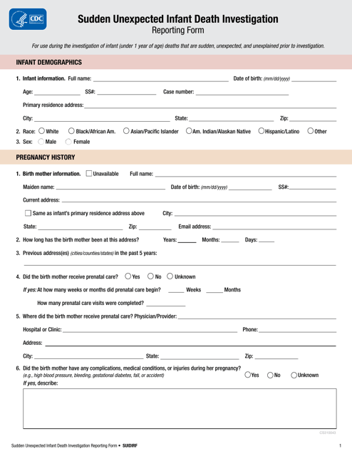 Sudden Unexpected Infant Death Investigation Reporting Form Download Pdf