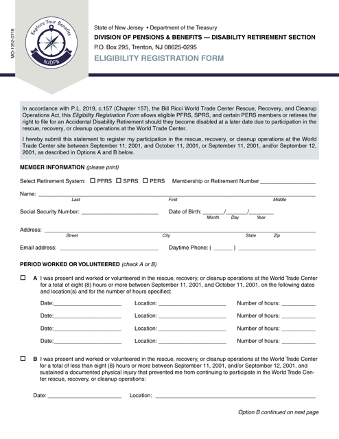 Form MO-1052 Eligibility Registration Form - New Jersey