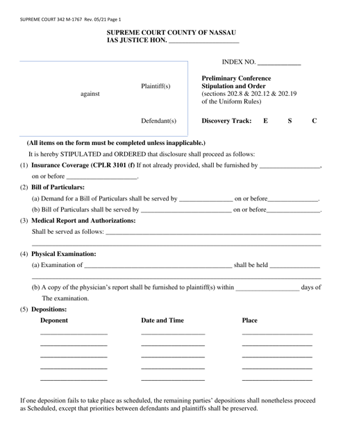 Preliminary Conference Stipulation and Order - Nassau County, New York Download Pdf