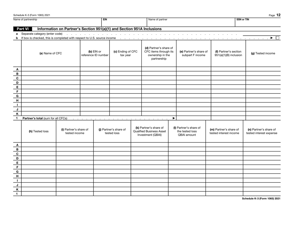 IRS Form 1065 Schedule K-3 Partners Share of Income, Deductions, Credits, Etc. - International, Page 12