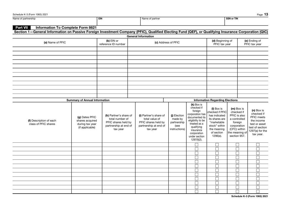 IRS Form 1065 Schedule K-3 Partners Share of Income, Deductions, Credits, Etc. - International, Page 13