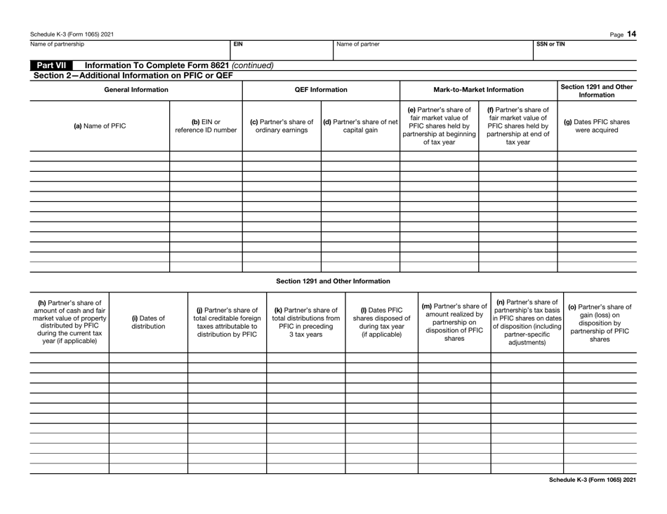 IRS Form 1065 Schedule K-3 Partners Share of Income, Deductions, Credits, Etc. - International, Page 14
