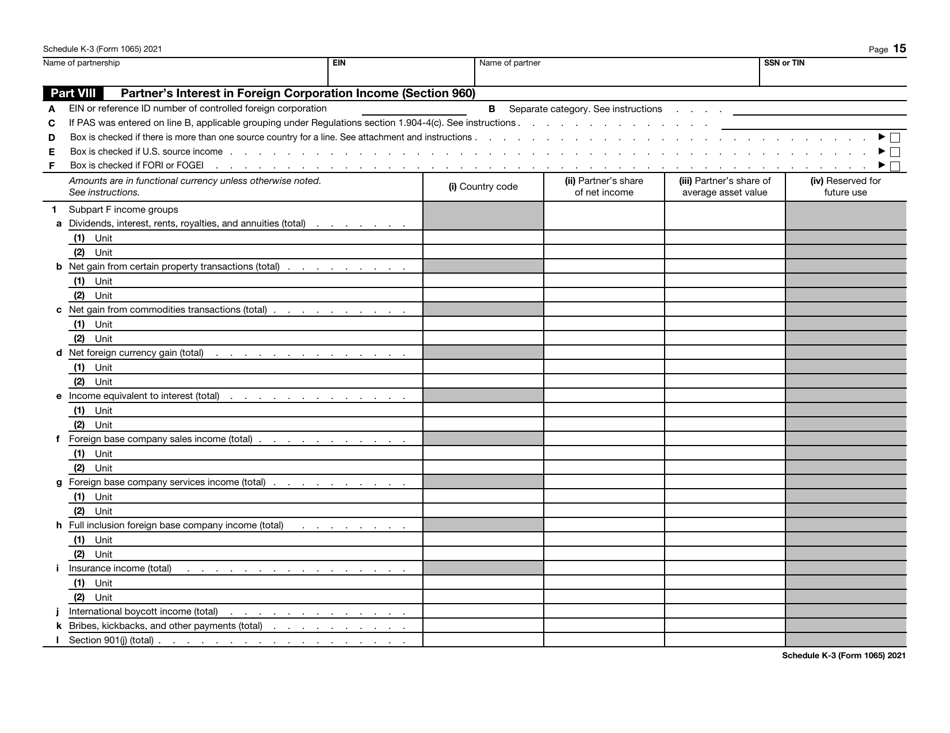 IRS Form 1065 Schedule K-3 Partners Share of Income, Deductions, Credits, Etc. - International, Page 15