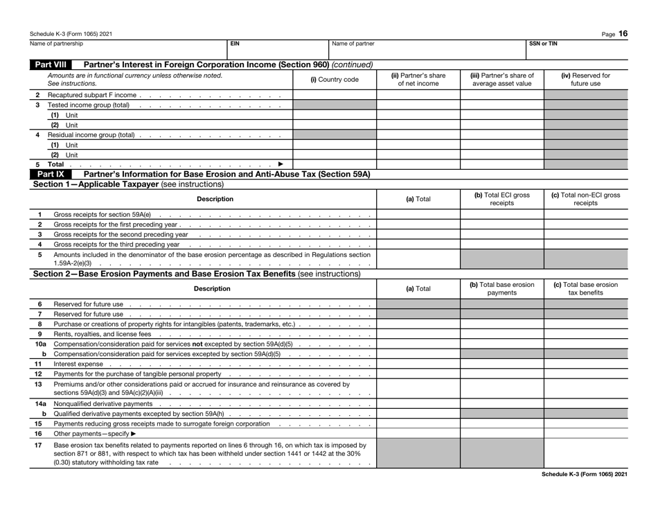 IRS Form 1065 Schedule K-3 Partners Share of Income, Deductions, Credits, Etc. - International, Page 16